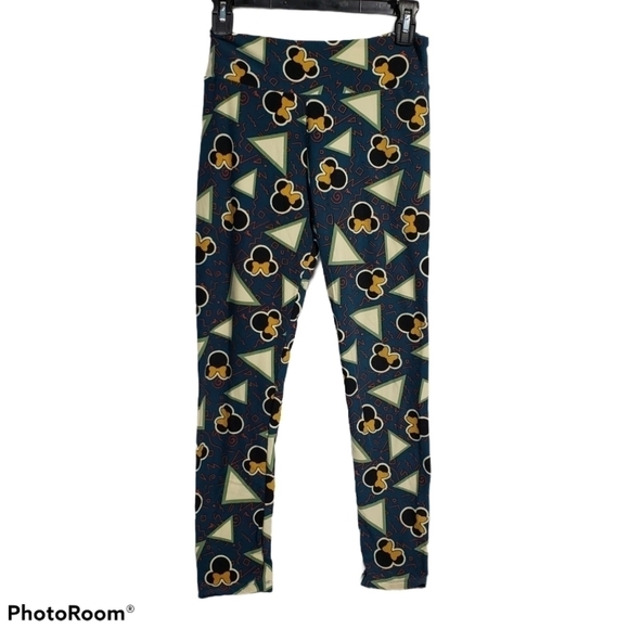 LuLaRoe Disney Minnie Mouse with Bow  Leggings Blue and Gold Pants EUC One Size - Picture 1 of 4